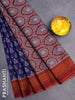 Muslin cotton saree blue and rustic orange maroon with allover butta prints and printed border