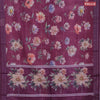 Linen cotton saree purple with allover floral prints & sequin work and silver zari woven border