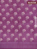 Linen cotton saree purple with allover floral prints & sequin work and silver zari woven border