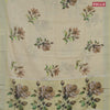 Linen cotton saree pista green with allover floral prints & sequin work and silver zari woven border