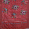 Linen cotton saree red shade with allover prints & sequin work and silver zari woven border