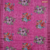 Linen cotton saree pink with allover floral prints & sequin work and silver zari woven border