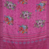 Linen cotton saree pink with allover floral prints & sequin work and silver zari woven border