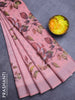 Linen cotton saree peach shade with allover floral prints & sequin work and silver zari woven border
