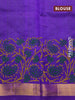 Silk cotton block printed saree light green and violet with allover prints and zari woven border