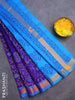 Silk cotton block printed saree blue and cs blue with allover prints and zari woven border