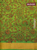 Silk cotton block printed saree light green with floral butta prints and zari woven border