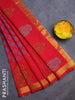 Silk cotton block printed saree red with allover butta prints and zari woven border