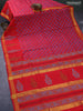 Silk cotton block printed saree red with allover butta prints and zari woven border