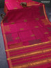 Silk cotton block printed saree magenta pink with floarl butta prints and zari woven border