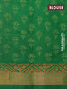 Silk cotton block printed saree orange and green with floarl butta prints and zari woven border