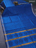 Silk cotton block printed saree cs blue with butta prints and zari woven border