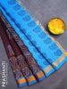 Silk cotton block printed saree coffee brown and cs blue with butta prints and zari woven border