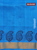Silk cotton block printed saree coffee brown and cs blue with butta prints and zari woven border