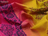 Silk cotton block printed saree pink and mustard yellow with butta prints and zari woven border