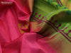 Silk cotton block printed saree pink and light green with warli butta prints and zari woven border