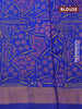 Silk cotton block printed saree blue with butta prints and zari woven border