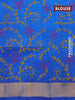 Silk cotton block printed saree cs blue with floral butta prints and zari woven border