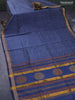 Silk cotton block printed saree elephant grey with allover prints and zari woven border
