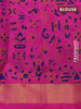Silk cotton block printed saree mustard shade and pink with allover prints and zari woven border