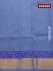 Silk cotton block printed saree grey with elephant butta prints and zari woven border