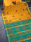 Silk cotton block printed saree yellow and green with butta prints and zari woven border