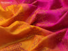 Silk cotton block printed saree mango yellow and pink with allover prints and zari woven border