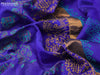 Silk cotton block printed saree blue with allover prints and zari woven border