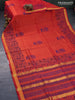 Silk cotton block printed saree dual shade of orange with allover warli prints and zari woven border