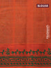Silk cotton block printed saree teal green and orange with allover prints and printed border