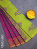 Silk cotton block printed saree purple and light green with allover prints and printed border