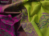 Silk cotton block printed saree purple and light green with allover prints and printed border