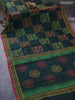 Silk cotton block printed saree dark green and maroon with allover prints and printed border