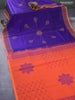Silk cotton block printed saree blue and rustic orange with butta prints and printed border