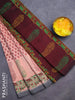 Silk cotton block printed saree peach shade and deep maroon with allover butta prints and printed border