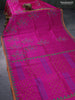 Silk cotton block printed saree pink with allover floral prints and printed border