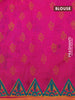 Silk cotton block printed saree pink with allover floral prints and printed border