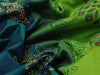 Silk cotton block printed saree peacock green and light green with floral butta prints and zari woven border