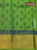 Silk cotton block printed saree blue and light green with floral butta prints and zari woven border