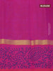 Silk cotton block printed saree cs blue and pink with allover floral butta prints and zari woven simple border