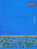 Silk cotton block printed saree green and cs blue with allover butta prints and zari woven simple border