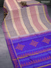 Silk cotton block printed saree sadal and blue with allover prints and zari woven simple border