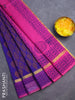Silk cotton block printed saree blue and pink with leaf butta prints and zari woven simple border