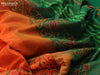 Silk cotton block printed saree orange and green with allover prints and zari woven simple border