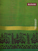 Silk cotton block printed saree pink and green with allover prints and zari woven simple border