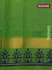 Silk cotton block printed saree blue and light green with allover warli prints and zari woven simple border