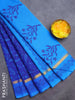 Silk cotton block printed saree blue and cs blue with allover prints and zari woven simple border