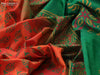 Silk cotton block printed saree orange and green with allover floral butta prints and zari woven simple border