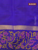 Silk cotton block printed saree mustard yellow and blue with allover floral butta prints and zari woven simple border