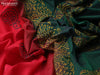 Silk cotton block printed saree red and maroon green with butta prints and zari woven simple border